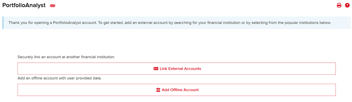 The PortfolioAnalyst Non-IBKR Add Account screen